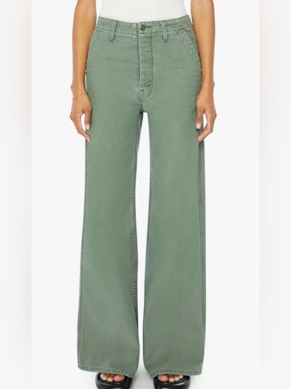 MOTHER Olive Green Wide-Leg Flare Jeans